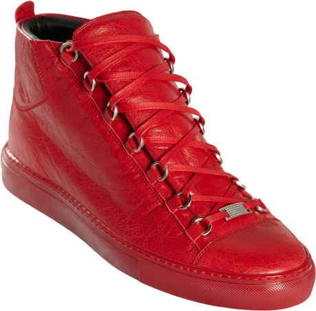 balenciaga red leather trainers