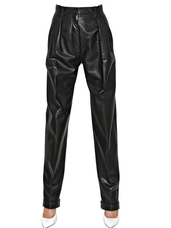 Lyst - Balmain Wide Leather High Waisted Trousers in Black