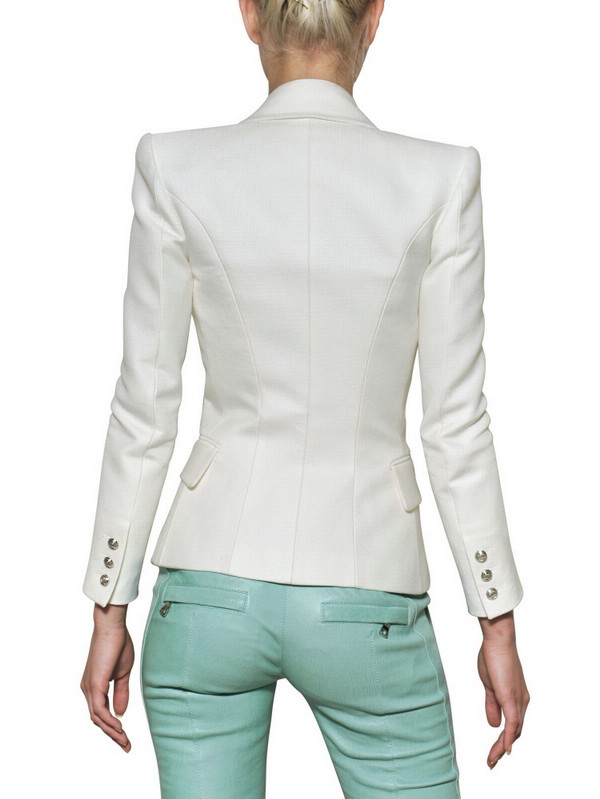 Balmain Cotton and Silk Piqué Jacket in White - Lyst