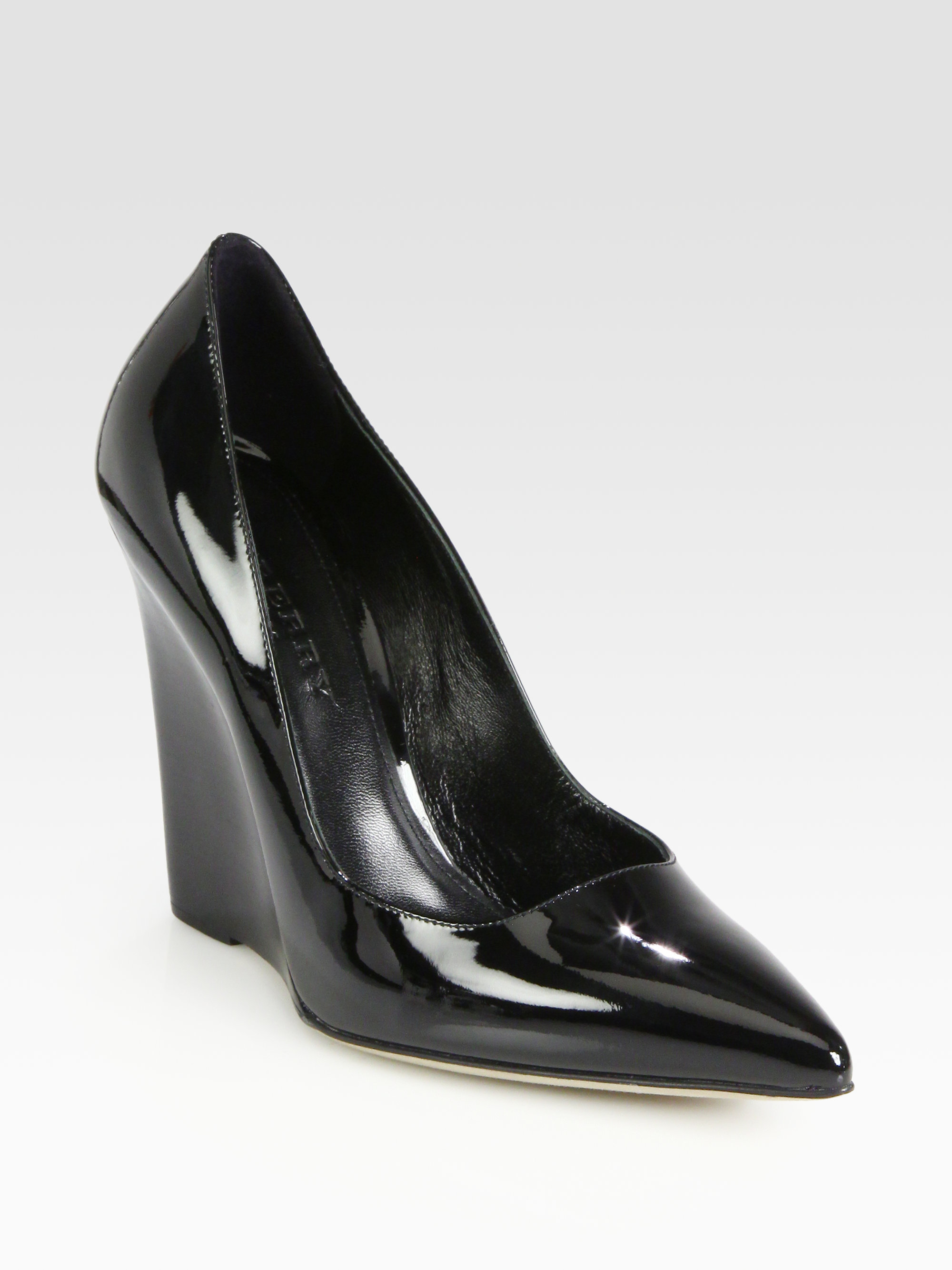 Burberry Wickham Patent Leather Wedge Pumps in Black | Lyst