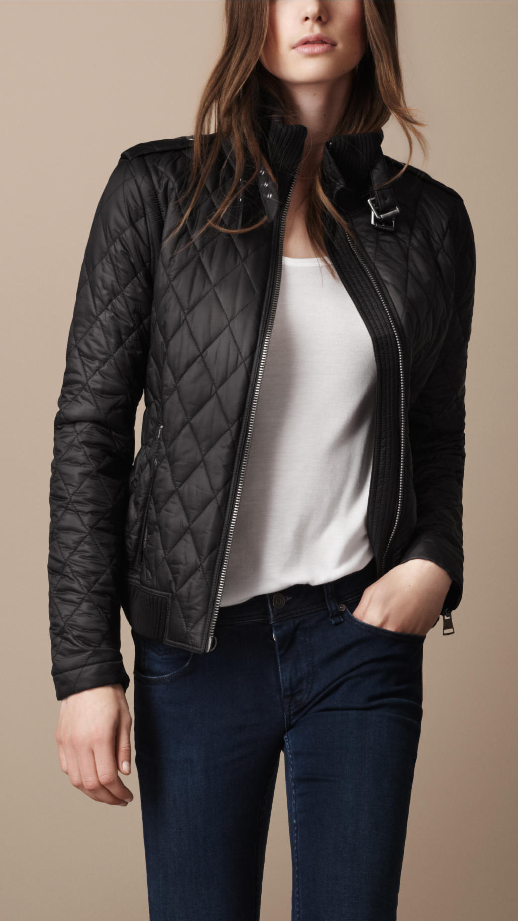 black quilted bomber jacket
