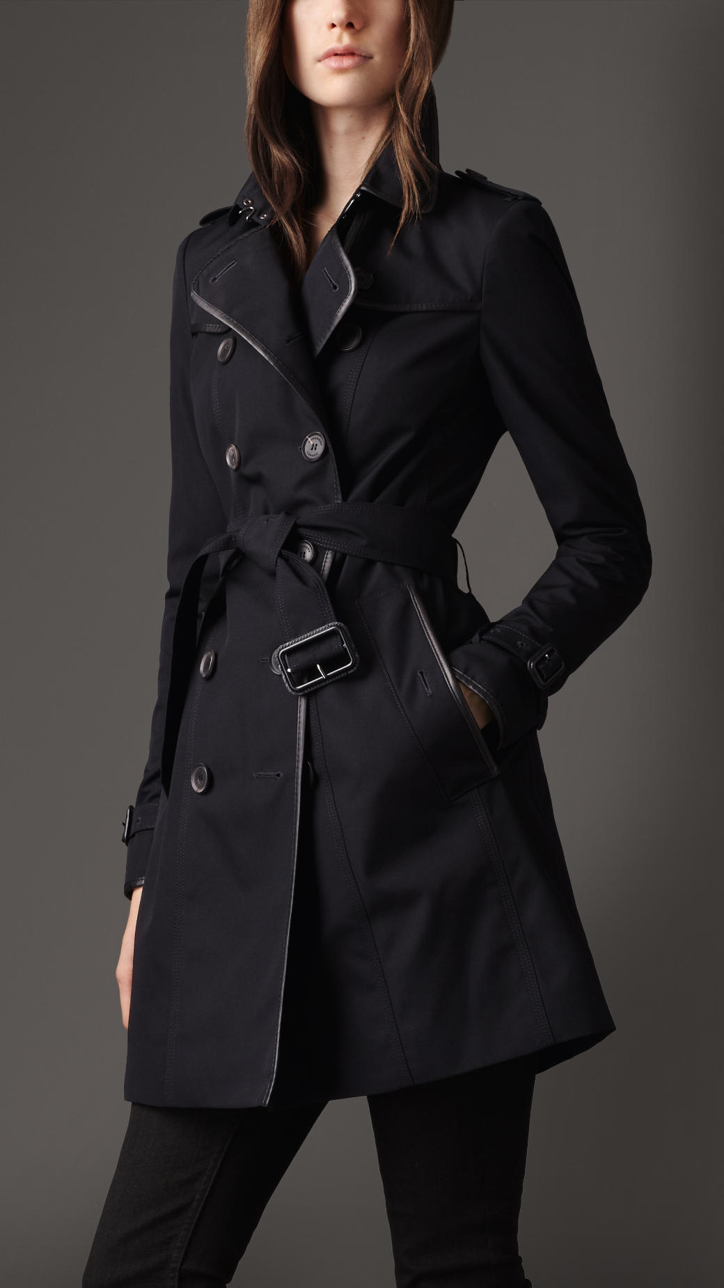 Lyst - Burberry Mid-Length Polycotton Leather Detail Trench Coat in Blue