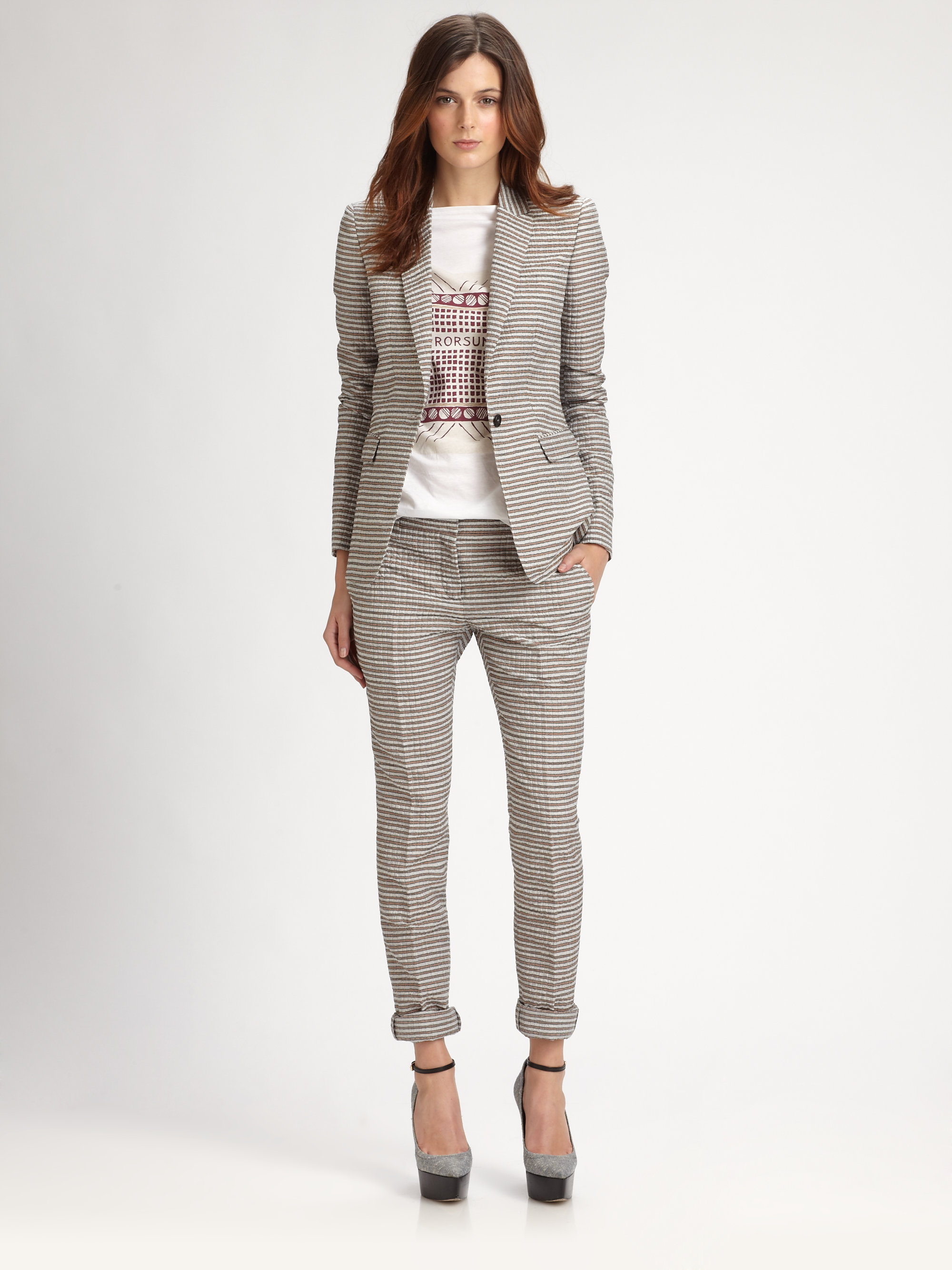Burberry Prorsum Seersucker Jacket in Camel (Gray) - Lyst