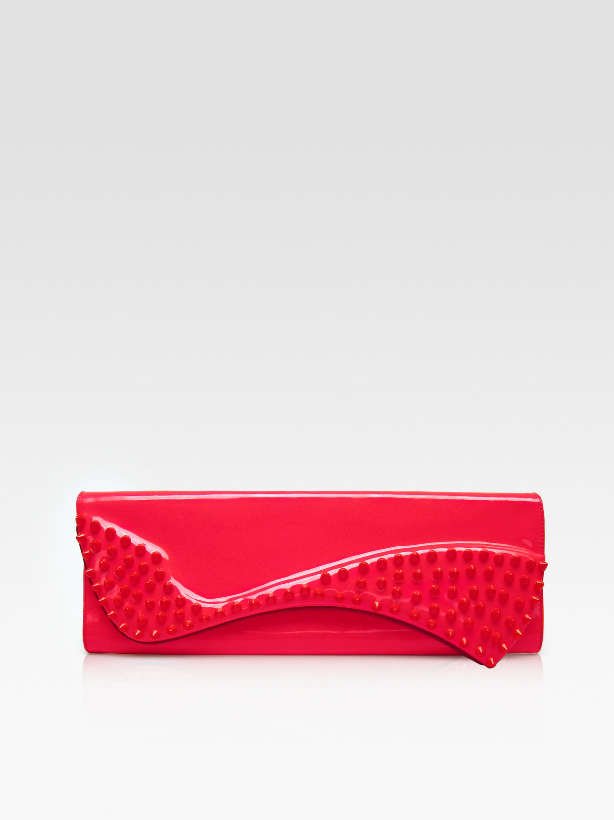 Christian louboutin Pigalle Spiked Patent Leather Clutch in Red ...