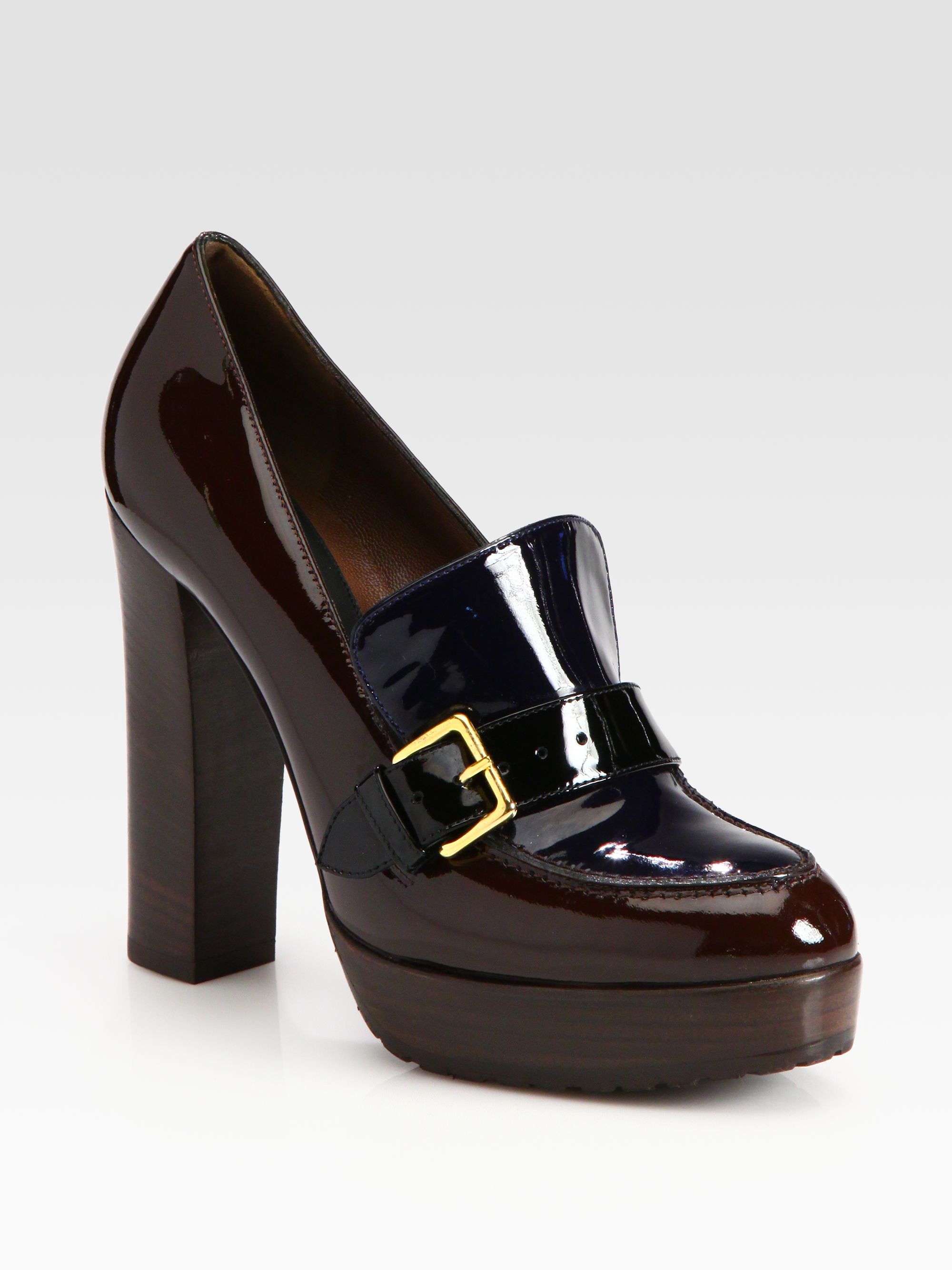 Marni Bicolor Patent Leather Loafer Pumps in Burgundy-Black (Black) - Lyst