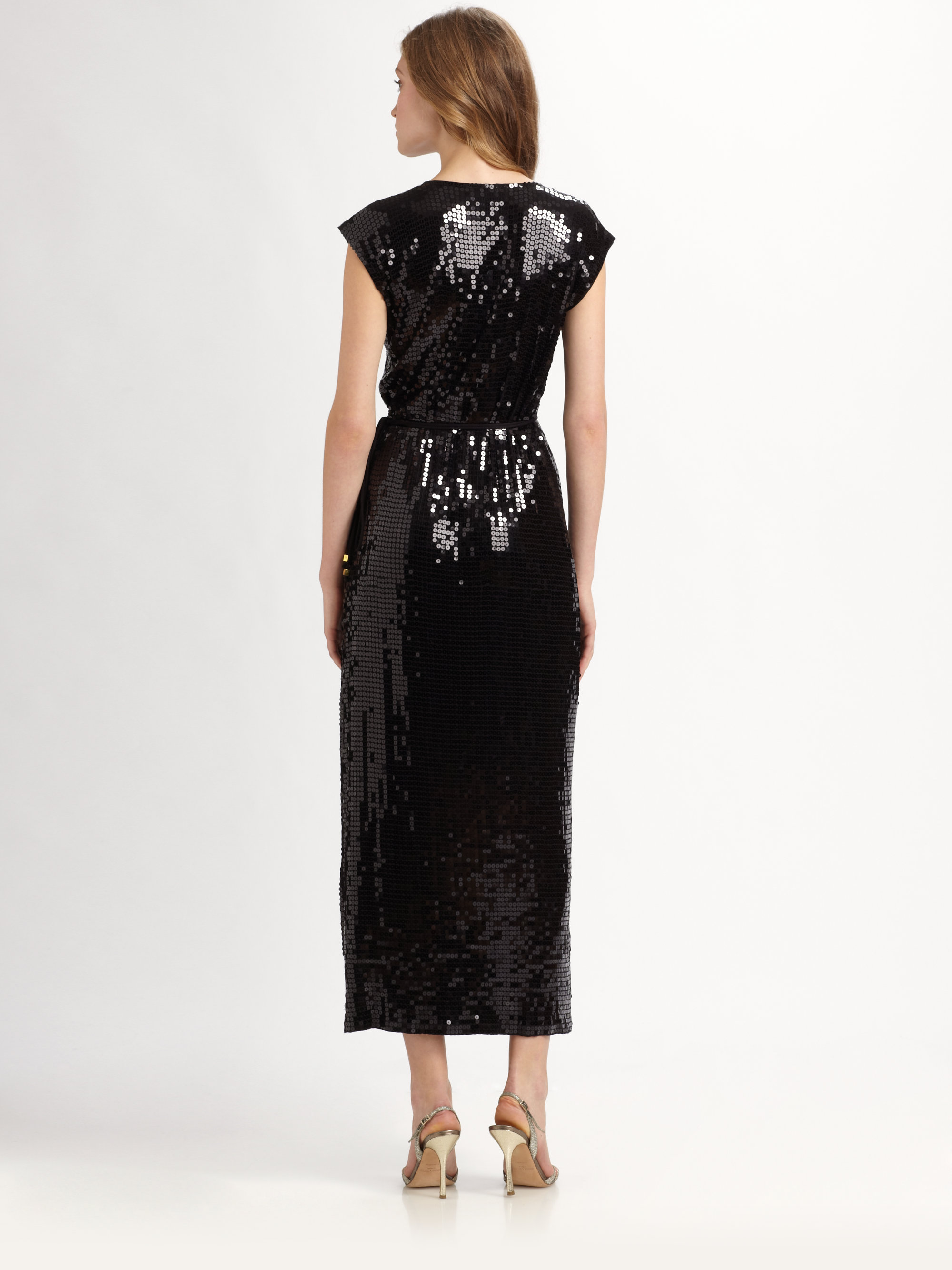 michael kors black sequin wrap dress