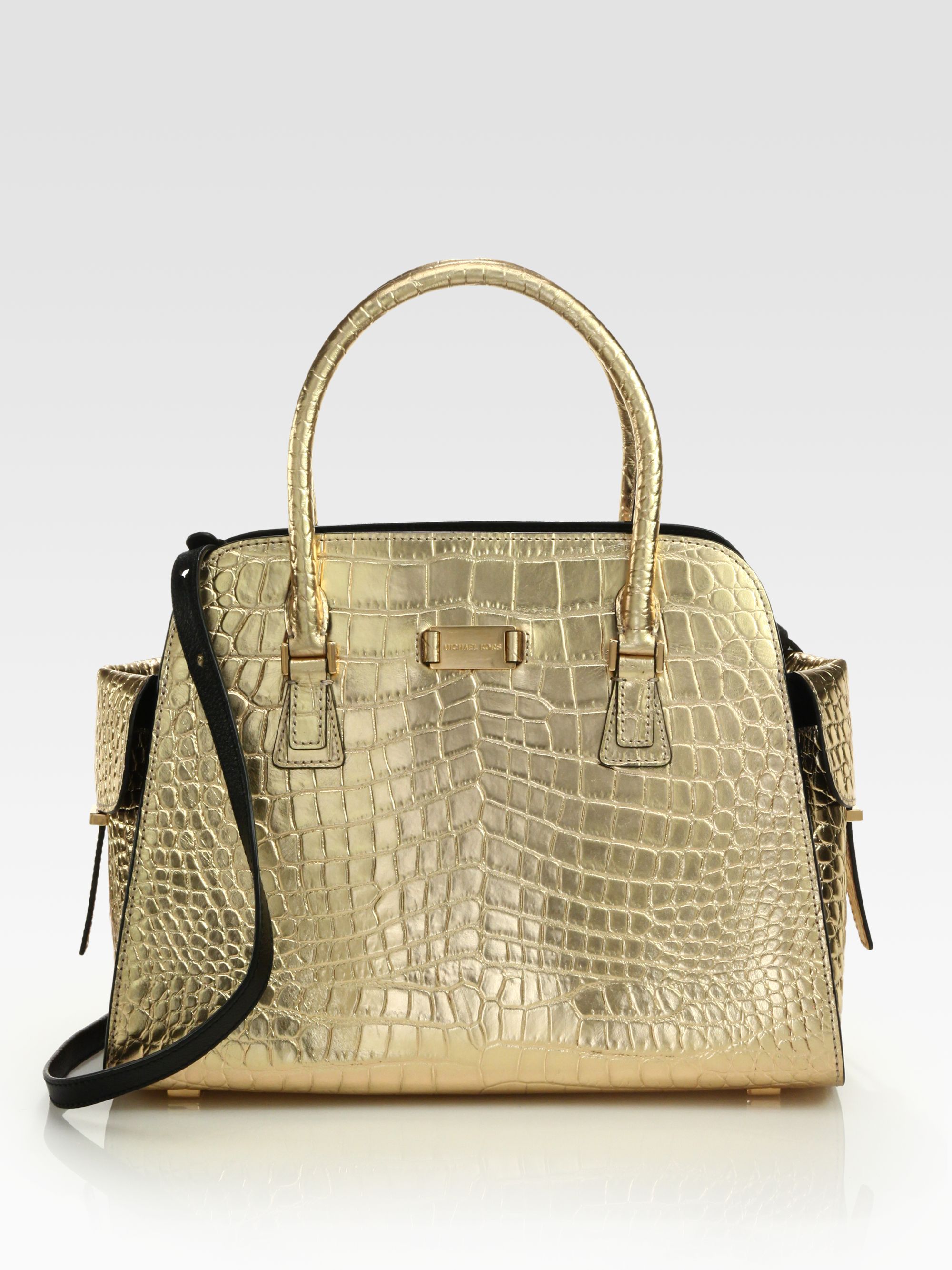 Michael Kors Gia Metallic Crocodile Embossed Leather Satchel - Lyst