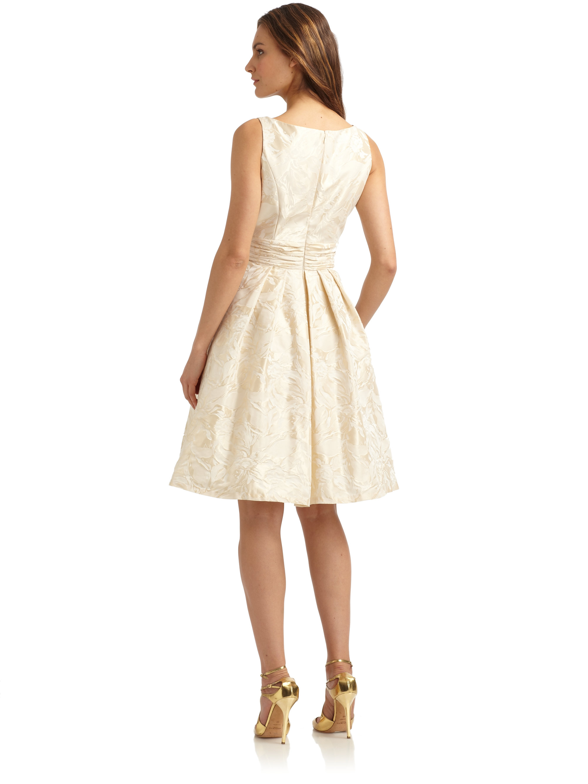 Lyst - Theia Pleated Floral Brocade Cocktail Dress in White