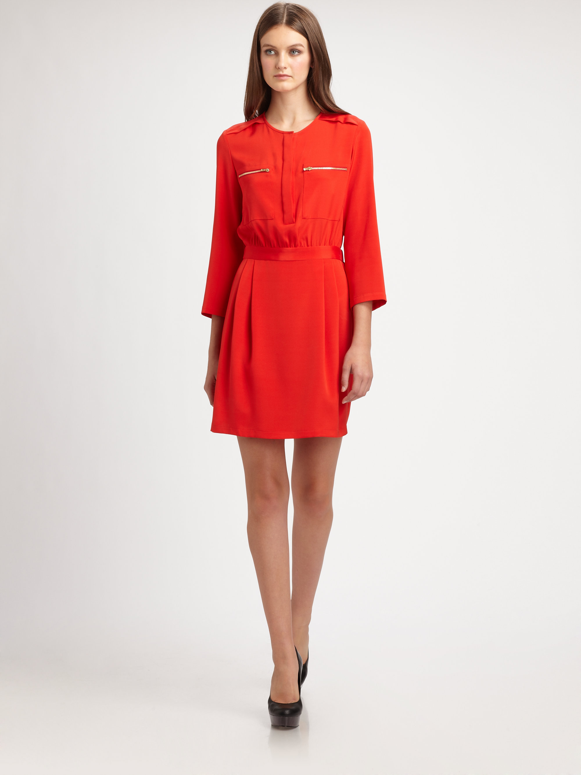 Theory Brunella Silk Dress in Red - Lyst