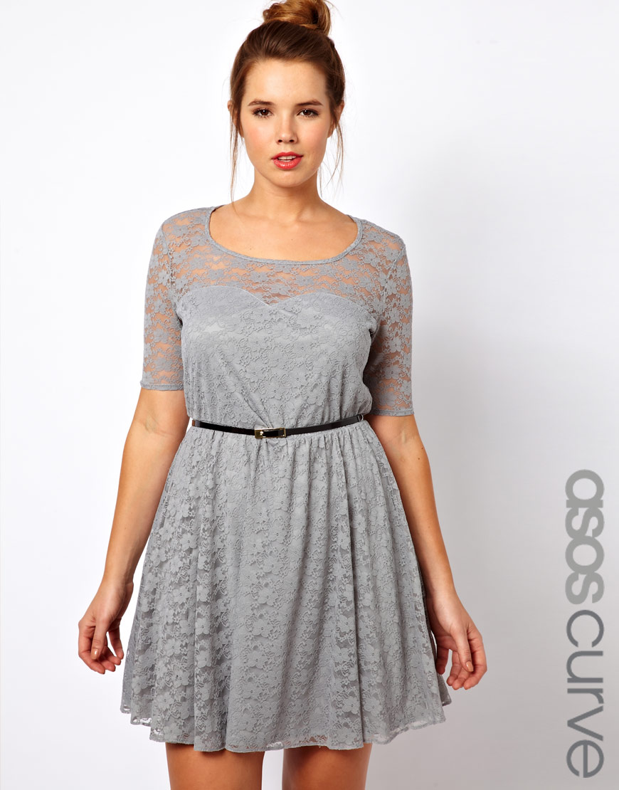 grey lace skater dress