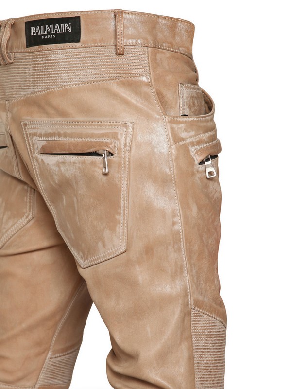 Amuseren magnetron Gelukkig is dat Balmain Washed Leather Biker Jeans in Natural for Men | Lyst