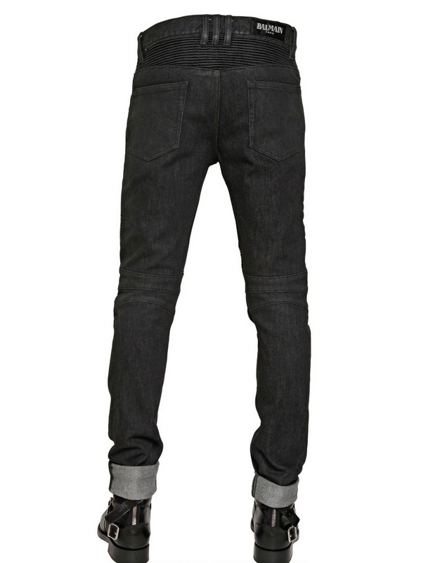 Balmain Lightly Waxed Stretch Denim Jeans in Black for Men - Lyst