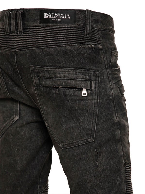 Balmain Ripped Washed Denim Biker Jeans in Black for Men - Lyst