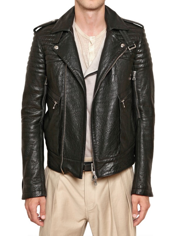 Balmain Black Nappa Leather Biker Jacket For Men