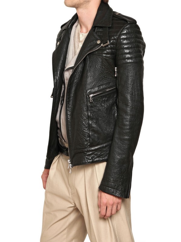 Balmain Black Nappa Leather Biker Jacket For Men