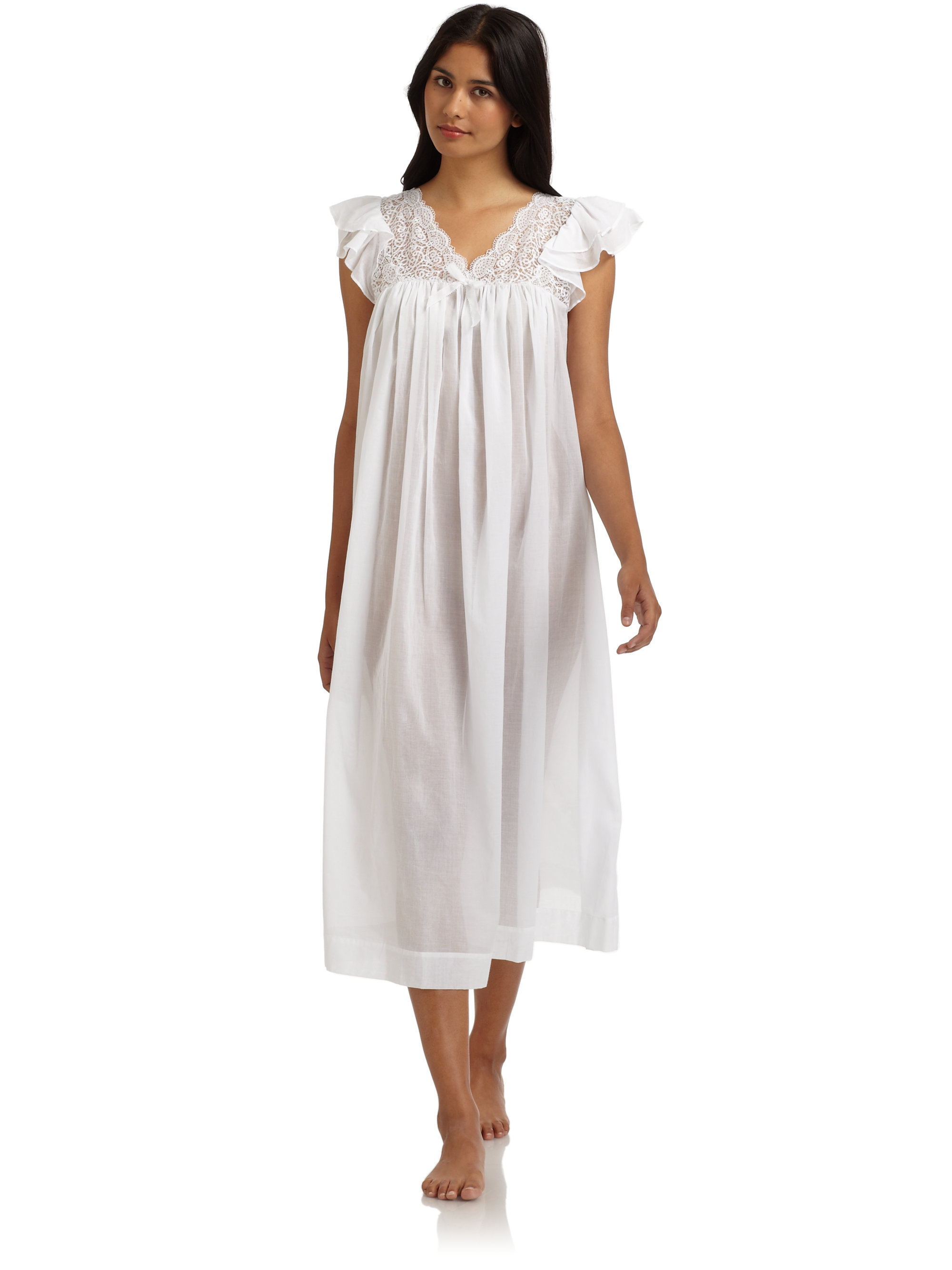 Oscar de la Renta Delicate Whisper Cotton Lawn Lace Nightgown in White |  Lyst