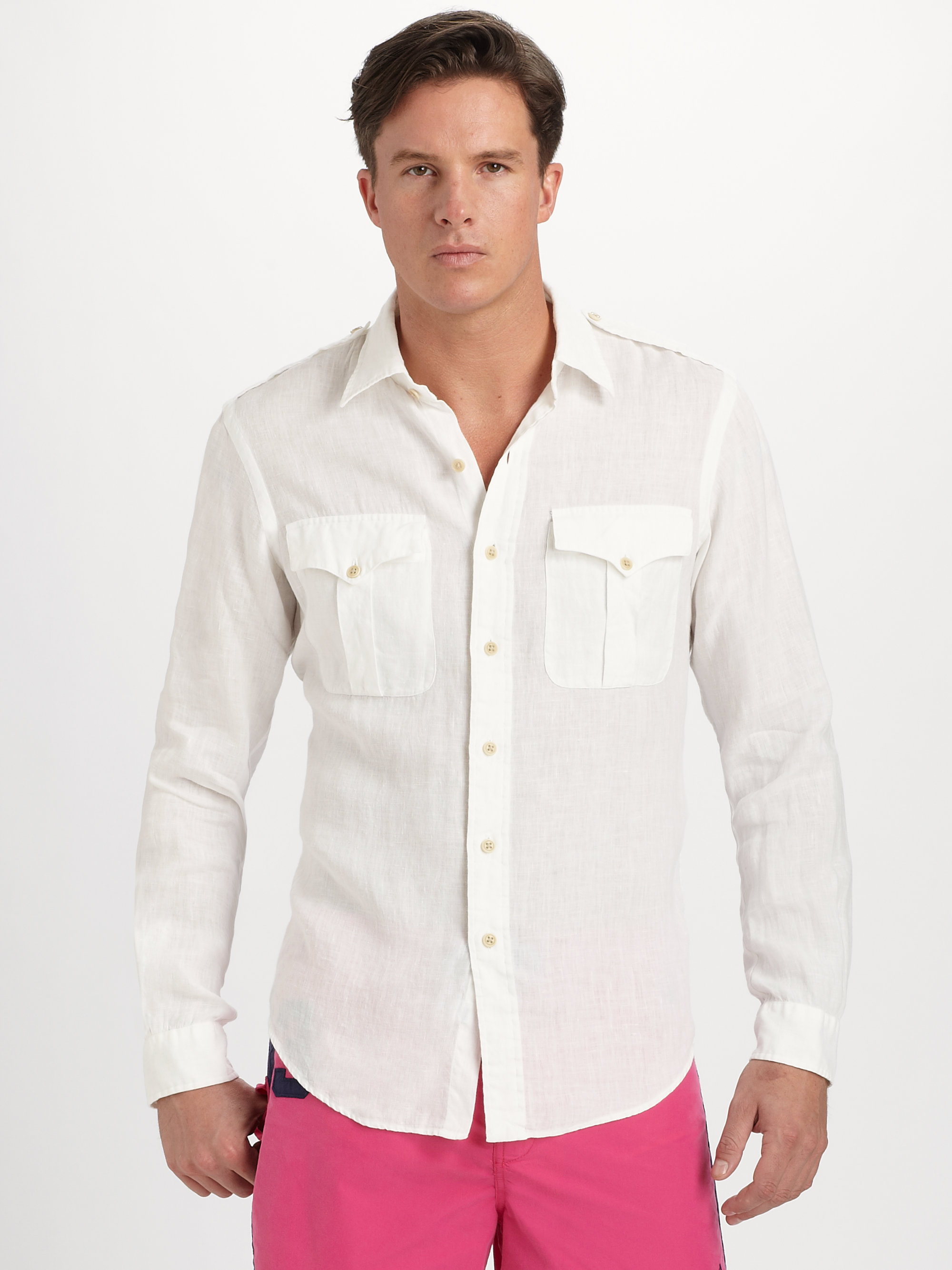 ralph lauren navy linen shirt