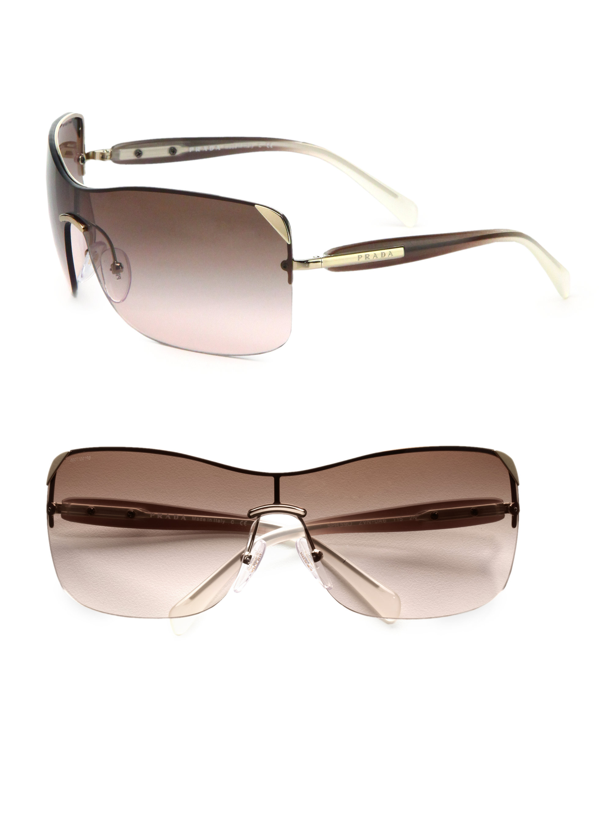 Prada Rectangular Rimless Shield Sunglasses in Natural | Lyst
