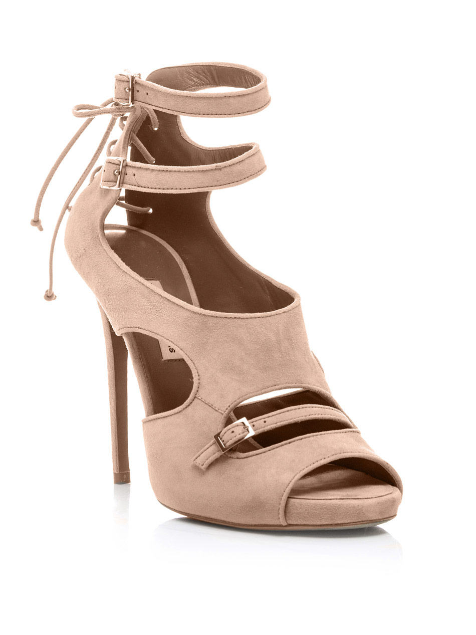 Tabitha Simmons Bailey Suede Sandals in Natural | Lyst