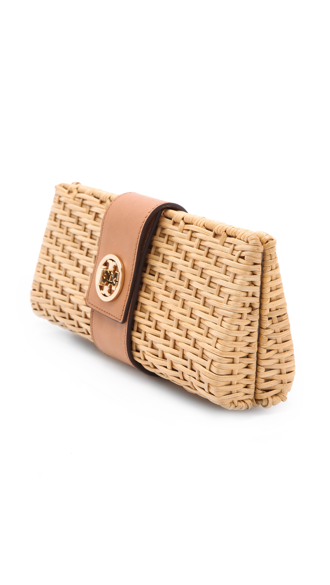 Tory Burch Lacquered Rattan Clutch in Natural | Lyst