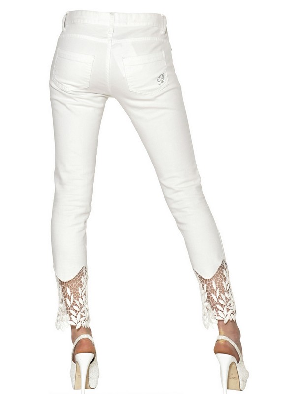 Blumarine Cotton Macramè Cotton Denim Jeans in White - Lyst