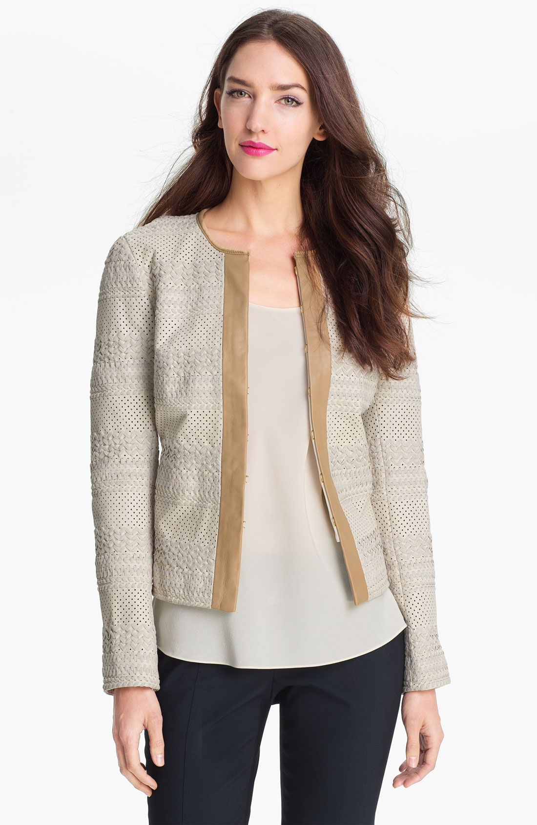 Tory Burch Autumn Leather Jacket in Beige (poundcake with tonal ribbons ...