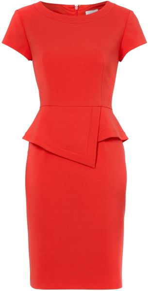 Untold Short Sleeve Fitted Peplum Detail Dress in Red | Lyst