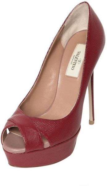 Valentino 140mm Printed Patent Open Toe Pumps in Red | Lyst