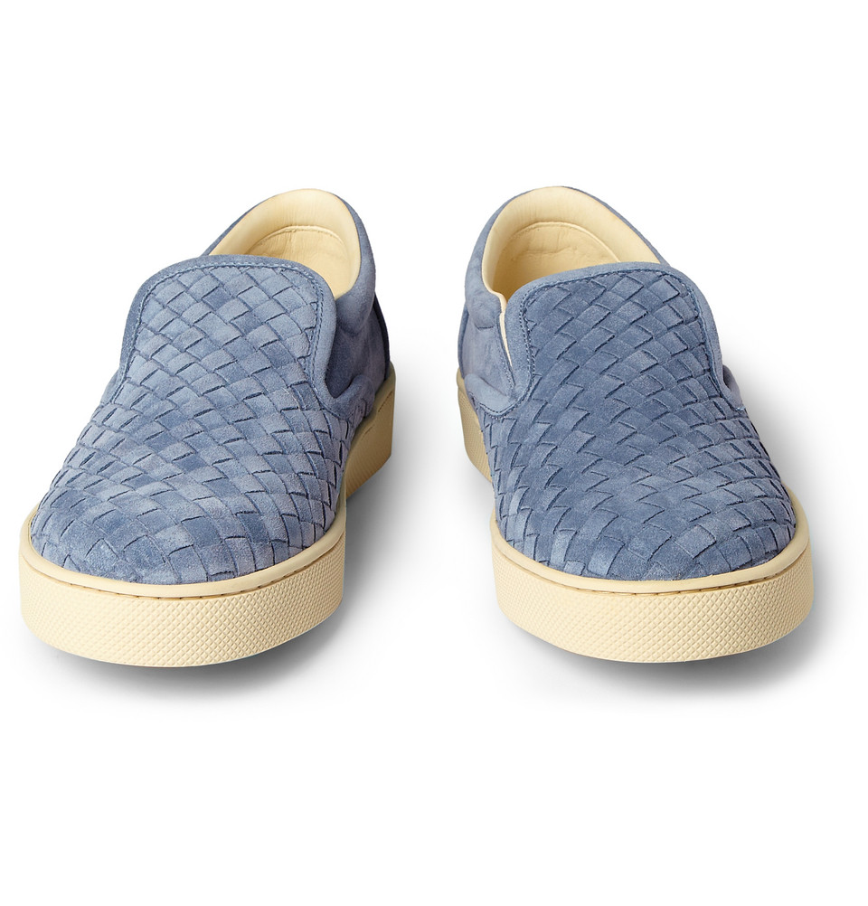 Bottega Veneta Intrecciato Suede Slipon Shoes in Blue for Men - Lyst