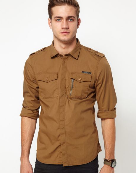 Diesel Shirt Siranella Military Style in Brown for Men | Lyst