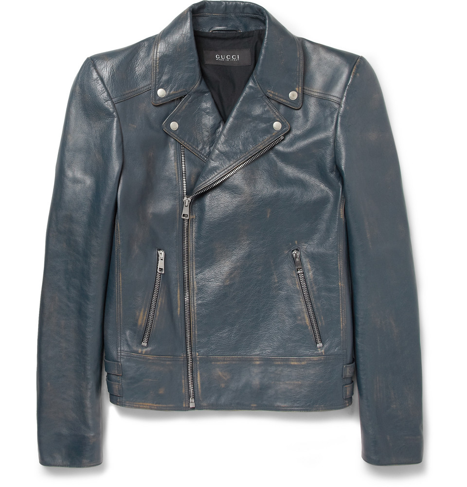 Gucci Distressed Leather Biker Jacket in Blue for Men - Lyst (960 x 1002 Pixel)