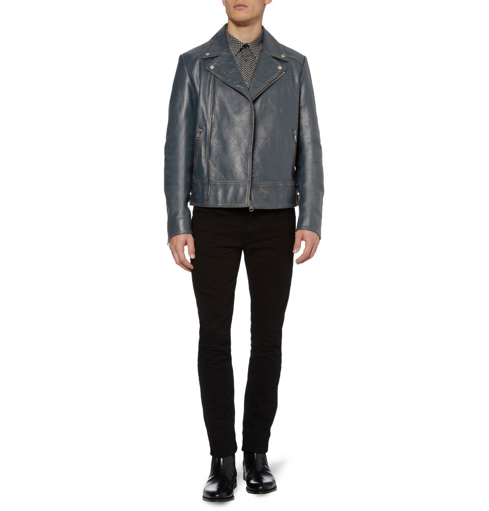 Gucci Distressed Leather Biker Jacket in Blue for Men - Lyst (960 x 1002 Pixel)