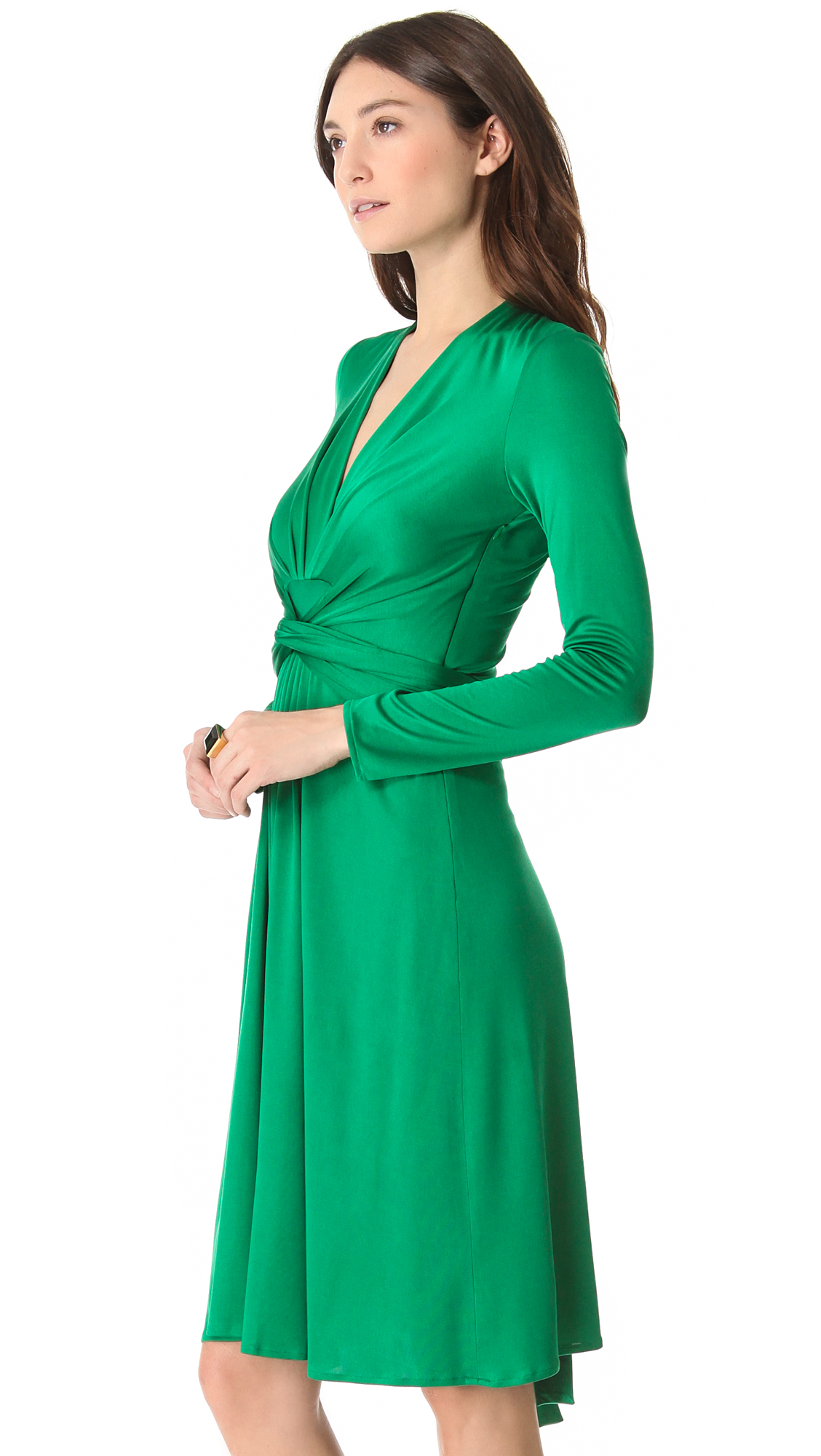 Issa Long Sleeve Wrap Dress in Forest (Green) | Lyst