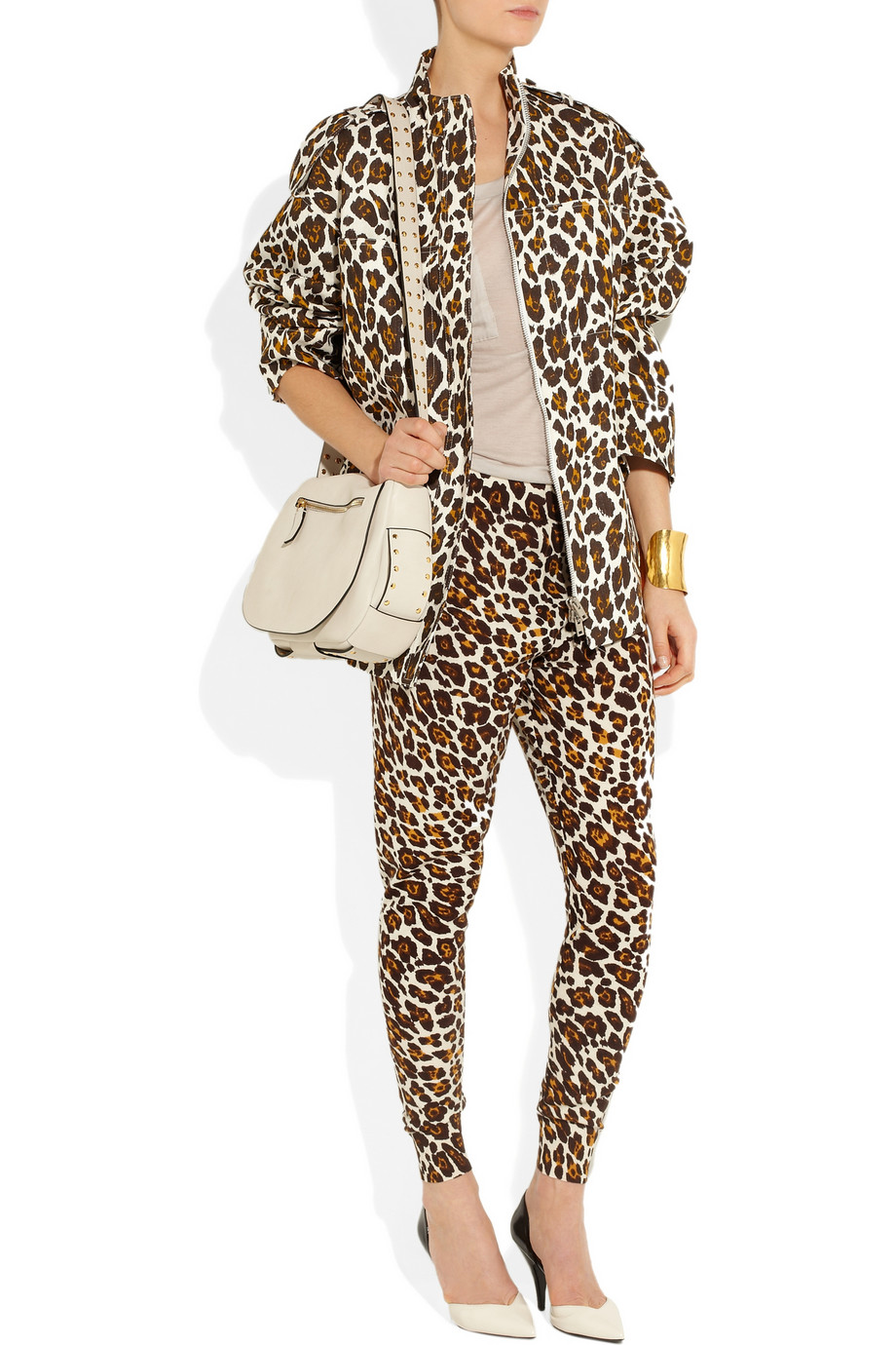 Stella mccartney Leopard print Fine-knit Wool Pants in Brown | Lyst