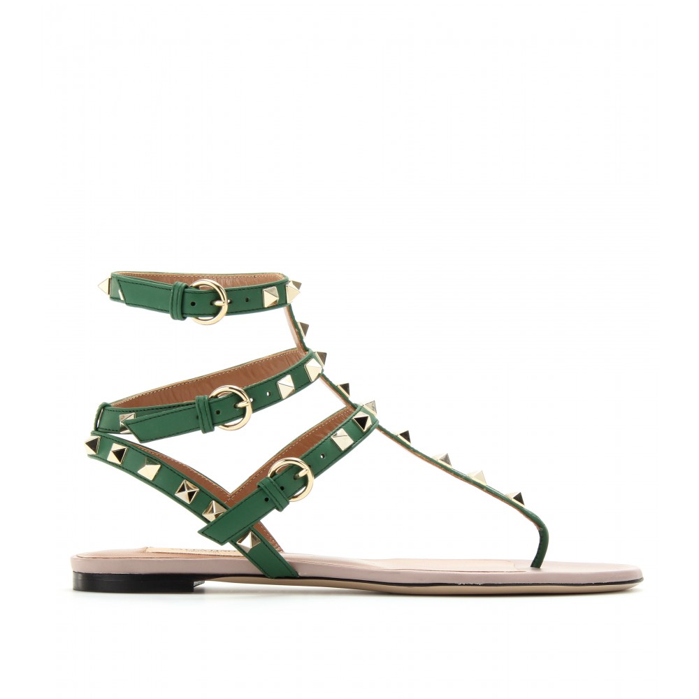 Lyst - Valentino Rockstud Leather Sandals in Green