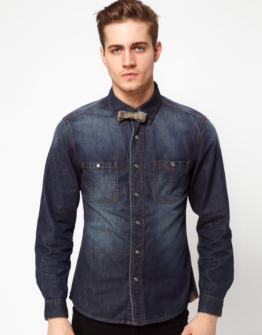 denim shirt bow tie