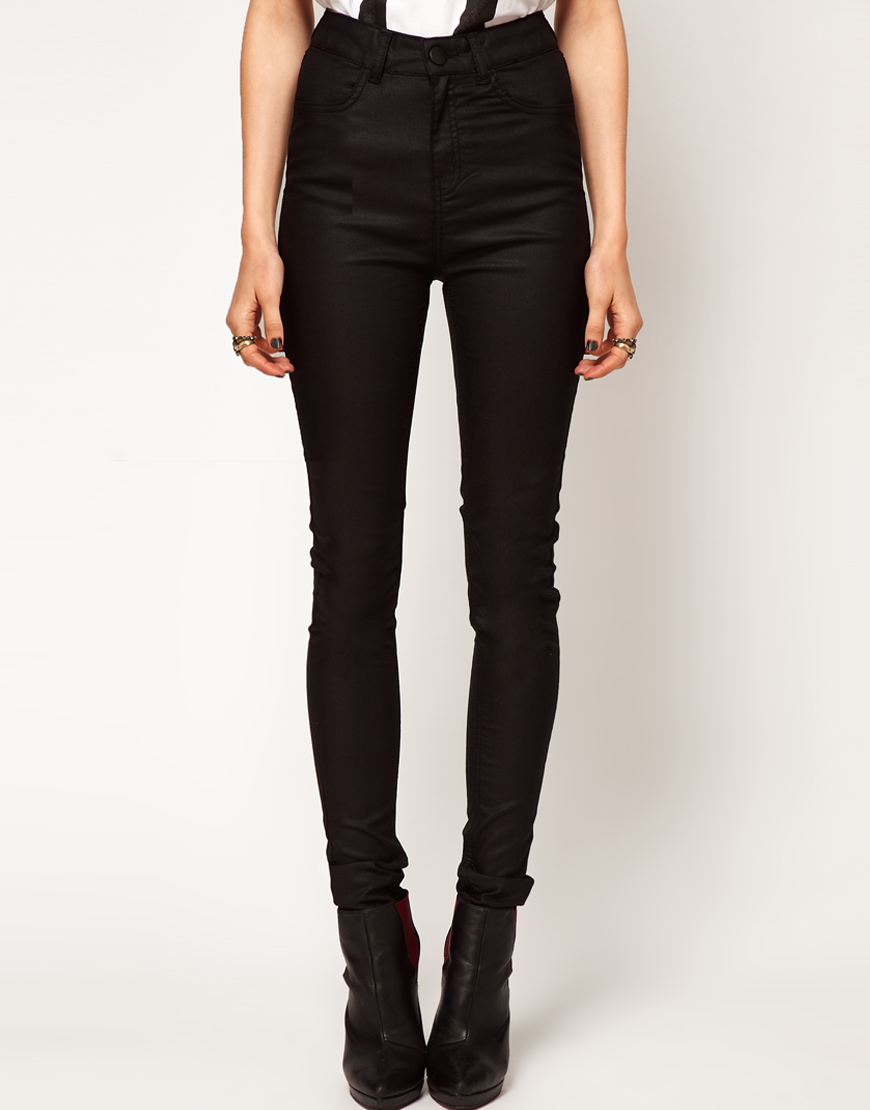 Lyst - Just Female Stroke High Waist Coated Skinny Jeans in Black