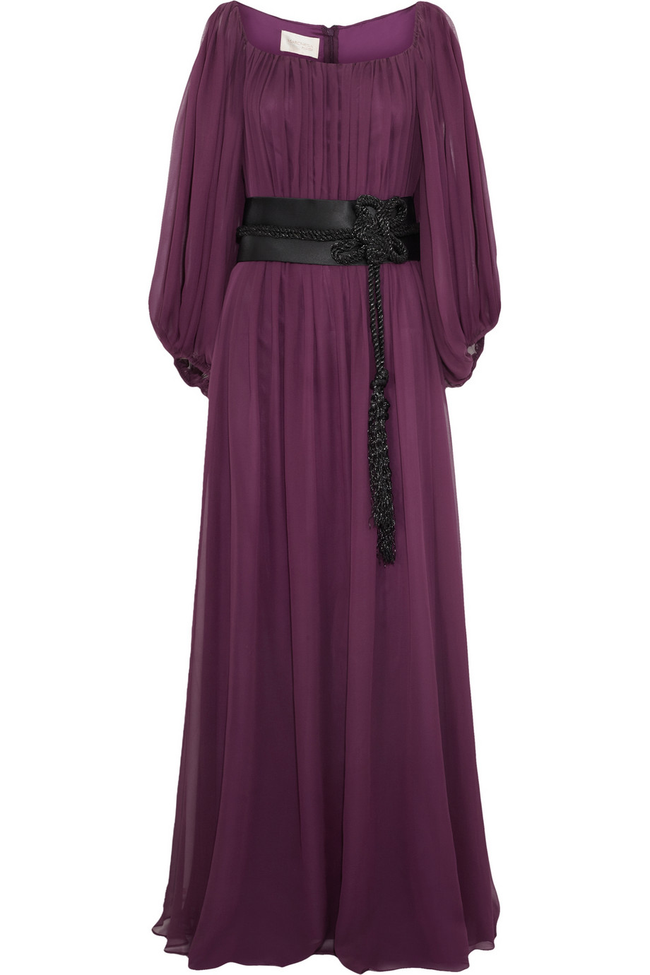 Marchesa notte Contrast Beltdetail Silkchiffon Gown in Plum (Purple) - Lyst