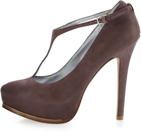 Pelle Moda T-strap Mary Jane Pump in Brown (null) | Lyst