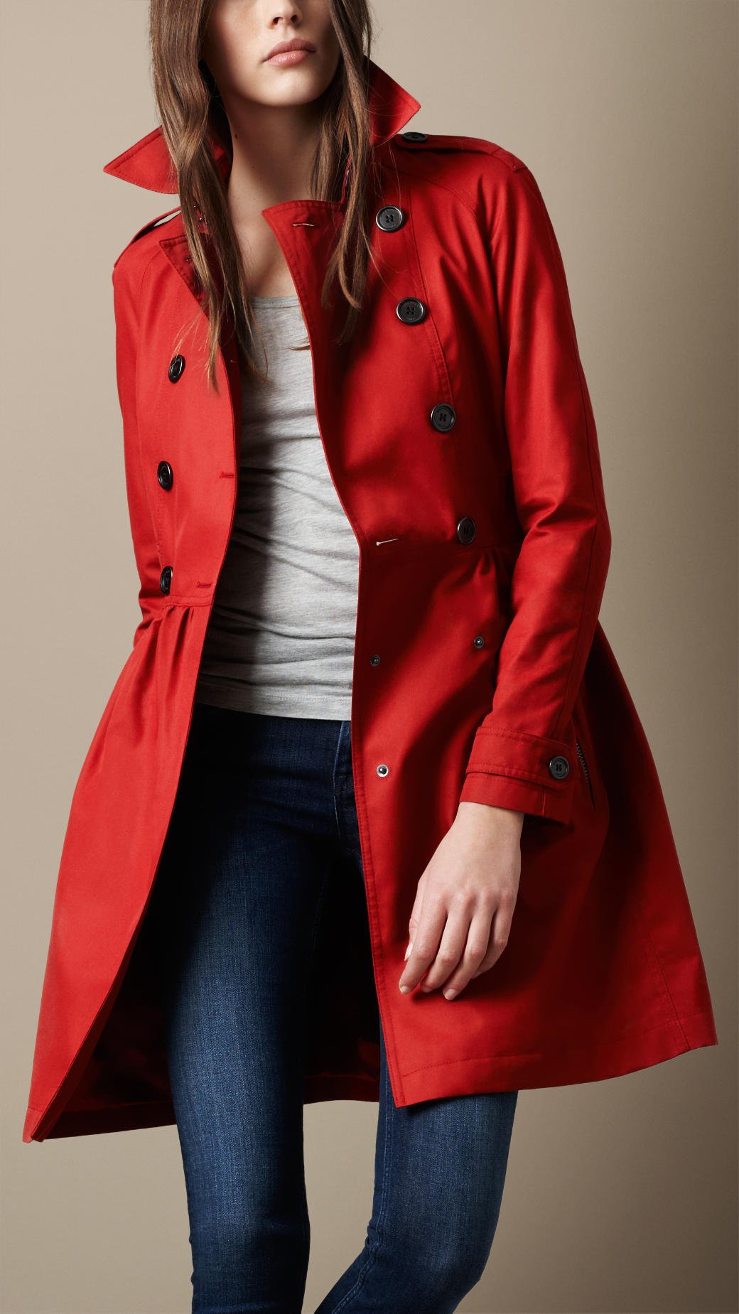 Burberry brit Mid-Length Cotton Poplin Gathered Skirt Trench Coat in ...