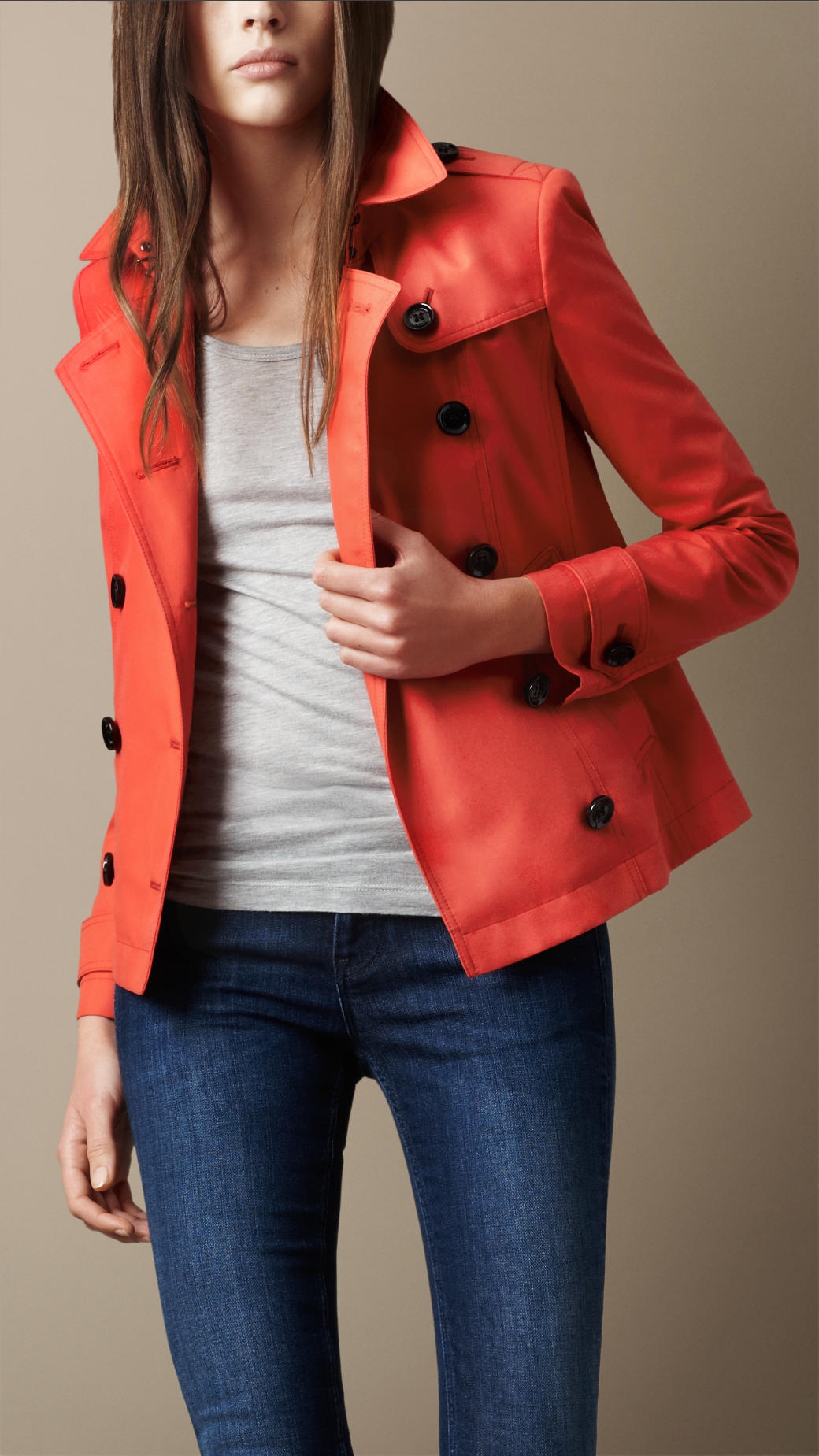 Burberry Brit Short Cotton Trench Coat in Orange Red (Red) - Lyst