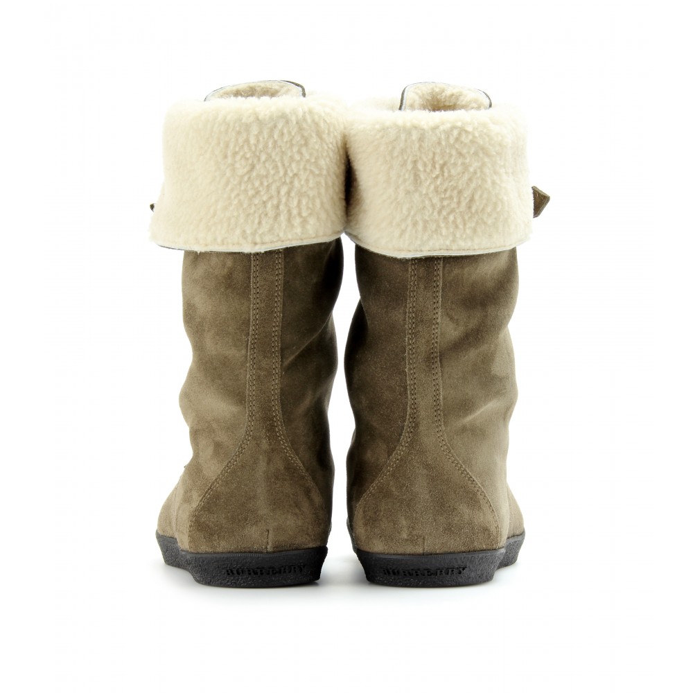 Burberry Stanmore Suede Boots with Shearling Lining in Gray | Lyst
