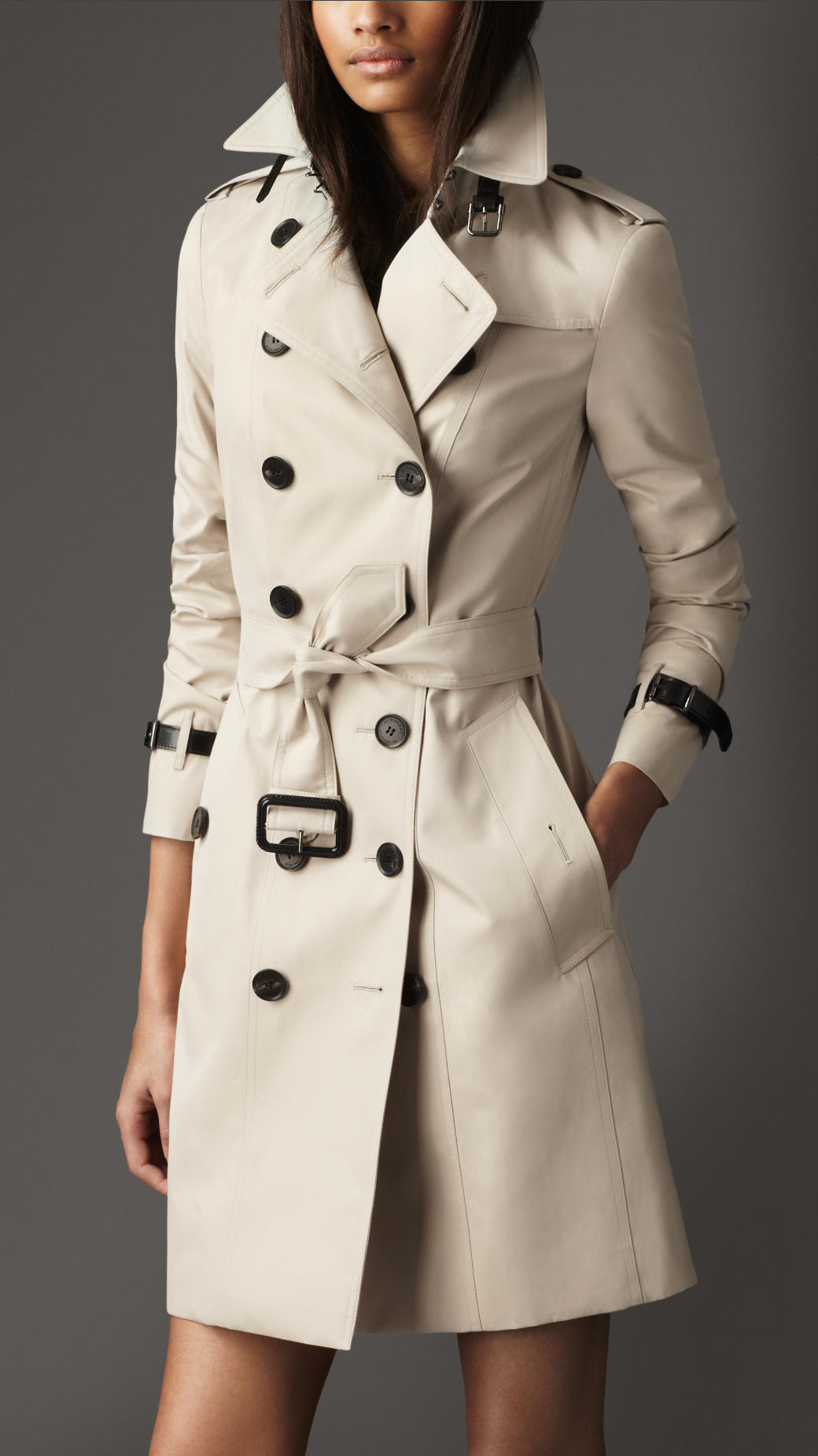 Lyst - Burberry Long Slim Fit Leather Detail Trench Coat in Natural