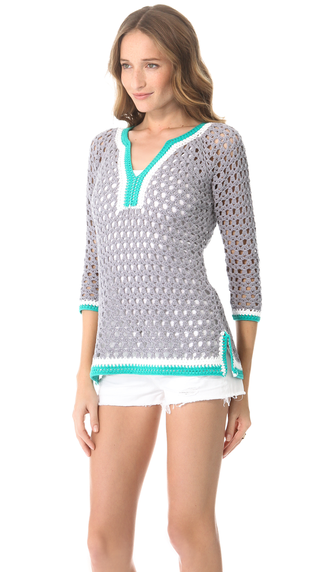 Catherine Malandrino V- Neck Crochet Tunic in Gray - Lyst