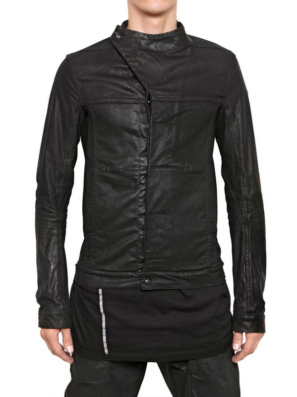 Rick Owens Stretch Waxed Denim Slave Casual Jacket in Black for