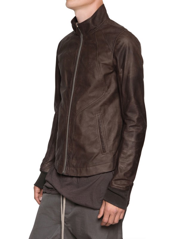 Rick Owens Intarsia Leather Jacket in Brown for Men | Lyst