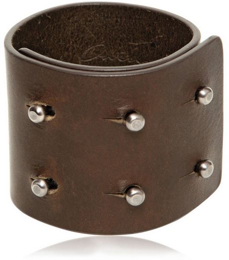 Rick Owens Leather Cuff Bracelet in Brown | Lyst