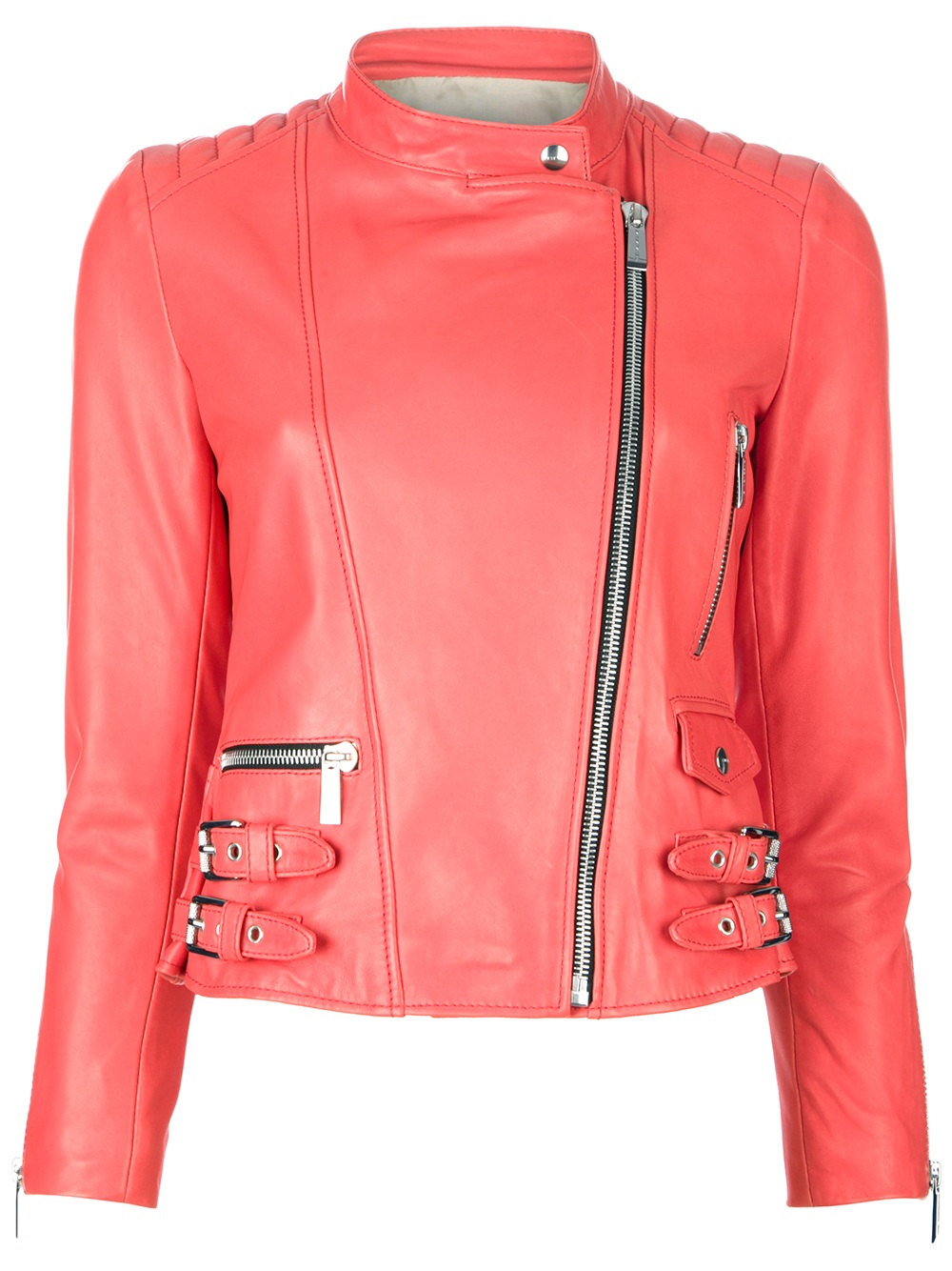Barbara Bui Cropped Leather Jacket in Red (coral) | Lyst
