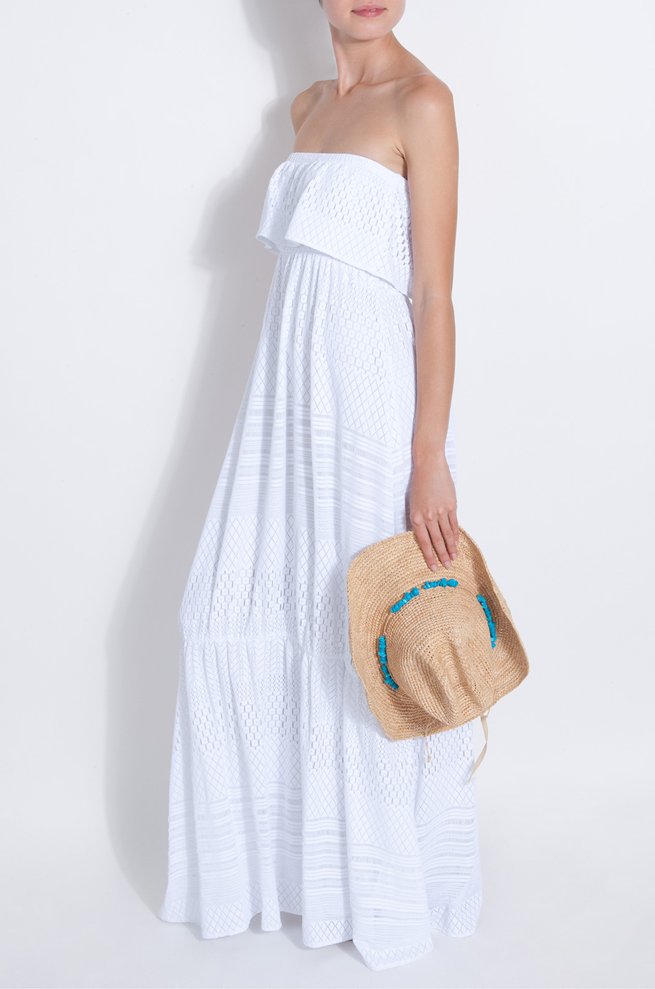 strapless ruffle maxi dress