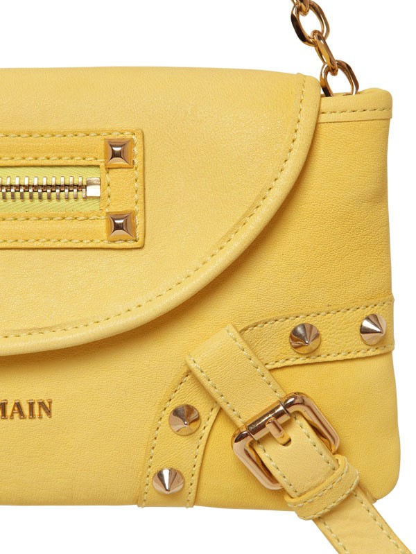 Balmain Studded Leather Clutch in Yellow - Lyst